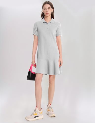 Image of Kissonic Women's Polo Dress Short Sleeve V Neck Ruffle Hem Casual Summer Golf Tennis Mini Shirt Dresses