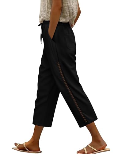 CMTOP Leinenhose Damen Leichtgewicht Caprihose Baggy Sommerhose mit...