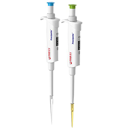 Adjustable Micropipette, Universal Tip Cone ISO 8655 Calibrated Pipette, Pack of 2 Including 5 – 50 µL, 20 – 200 µL