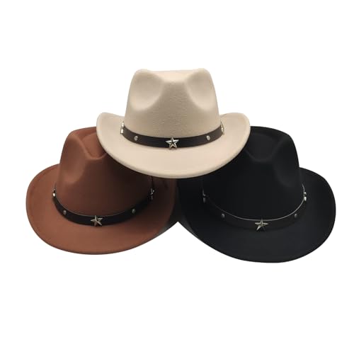 3 Pcs Kids Cowboy Hat Cowgirl Hat for Girl Boys Cowboy Hat with Buckle Belt Wide Brim Fedora Hat Dress Up Costume2