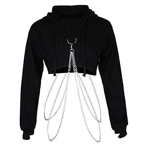 merishopp 2xWomen Fashion Long Sleeve Pullover Hoodie Crop Top Metal Chain Sweatshirt L| Trendy | Comfortable | Fashionable | Soft Fabric-picture-52
