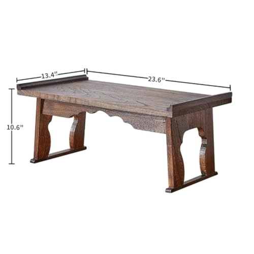 Image of Wooden Folding Coffee Table Small, Tatami Bay Window Solid Coffee Table, Dark Brown Wood, Table for Living Room Wooden 34D x 59.9W x 26.9H CM