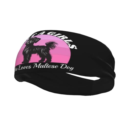 Just A Girls Who Loves Maltese Dog Adjustable Sports Headband Moisture Wicking Sweatband for Running Workout