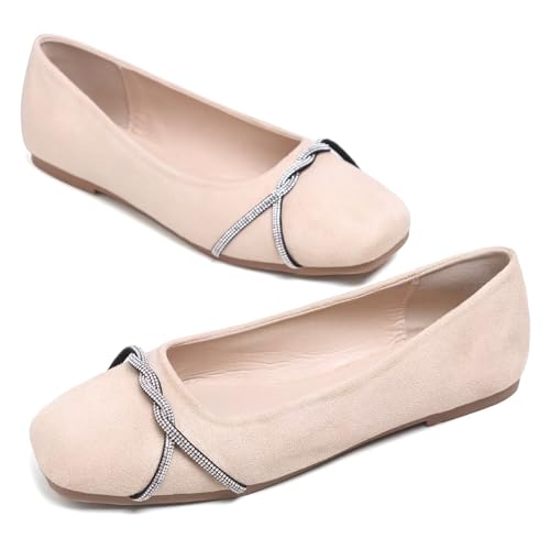 Image of TN TANGNEST Womens Casual Flats Chain Ballet Flats | Fashion Pointed Toe Rhinestone Flats, Comfort Slip On Dress Shoes for Business Work Office Wedding Party