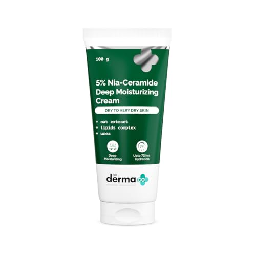 The Derma Co 5% Nia-Ceramide Deep Moisturizing Cream | 5% Niacinamide & Ceramide | 72hrs.Hydration | Urea, Lipids & Oat Extracts | Moisturizer for Dry to Very Dry Skin-100g