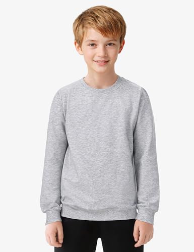BOOPH Boys Long Sleeve Shirts Kids Crewneck Basic Tee Sports Pollover T-Shirt Light Gray 11-12 Years2
