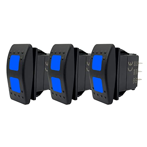 Image of Waterproof ON-Off-ON Rocker Switch Blue Led 7 PIN DPDT Toggle Switch for Car Boat RV Trailer SXS Dashboard 12V 24V IP66