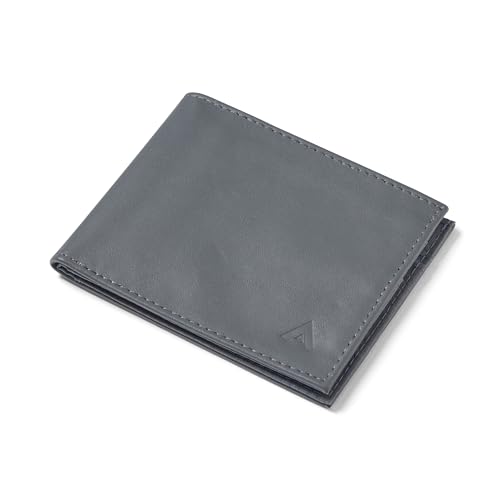 Image of Allett ID Wallet, Slate Grey | Leather, RFID Blocking | Slim Minimalist Bifold Wallet, Water Resistant, Durable, Thin, Front Pocket | Holds 4-12+ Cards, Cash