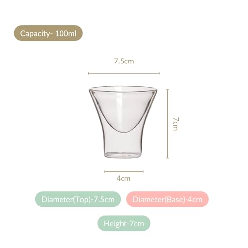 Image of Nestasia Double Wall Shot Glass Set of 6 (100ml) | Dishwasher Safe, Transparent, Elegant Funnel-Shaped | Stylish Glasses for Whiskey, Liquor, Cocktails, Vodka, Tequila