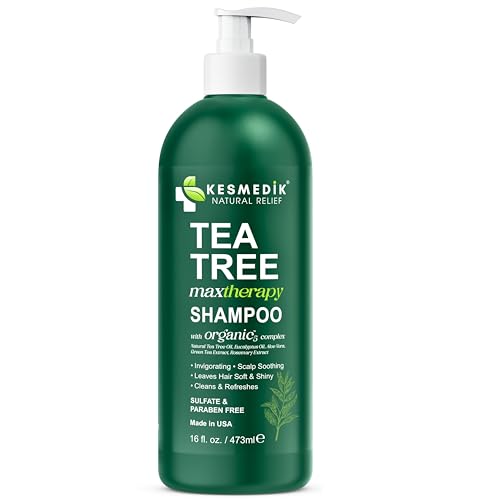 KESMEDIK Tea Tree Oil Shampoo MaxTherapy, Clarifying Deep Clean for Buildup, Dandruff & Cools Refreshes Itchy Scalp, Sulfate-Free for Oily Hair, Women & Men, 16 fl oz