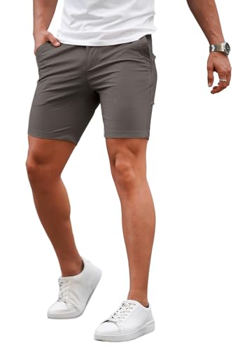 Image of GINGTTO Mens Slim Fit Shorts Plaid Chino Short Tapered Leg Skinny Stretch