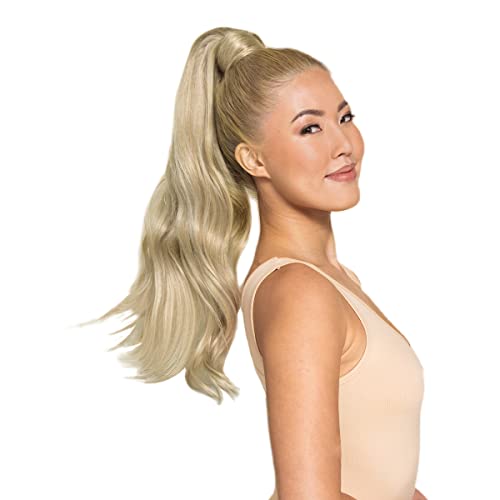 WENNALIFE Ponytail Hair Extension, 18 Inch 80g Light Blonde Highlighted Golden Blonde Ponytail Extension Human Hair Clip in Wrap Around Remy Human Hair Extension Hairpieces
