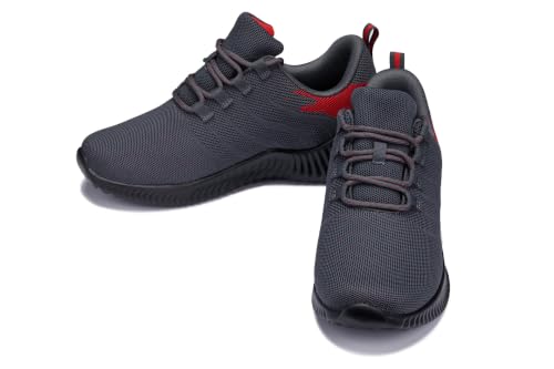 Image of CALTO Men's Invisible Height Increasing Elevator Shoes - Grey /Red Ultra Lightweight Sporty Sneakers - 2.8 Inches Taller - Q218 - Size 10 D(M) US