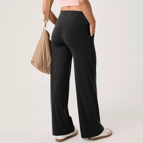 Pantalon athlétique large noir type legging évasé et stretch pour femme