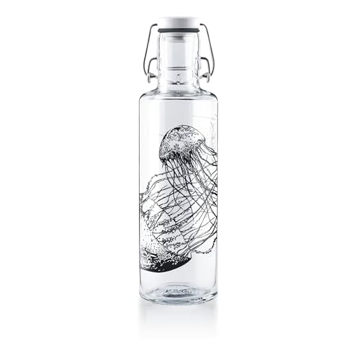 Soulbottles 0,6l Trinkflasche aus Glas • Verschiedene Designs, Made in Germany, vegan, plastikfrei, Glastrinkflasche (Jellyfish in The Bottle)
