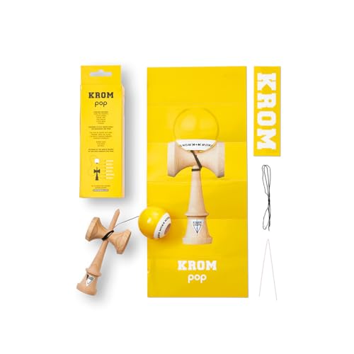 Image of KROM - Kendama Toy POP LOL Yellow - High Wood Quality - Extra Strong - for Beginner and Pro - Gift Pack : Extra String + Stickers