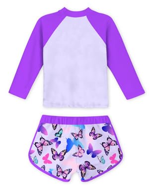 Image of Vogseek 4-10T Girls Rashguard 2 Pieces Long Sleeve Swimsuit Swimwear with Shorts