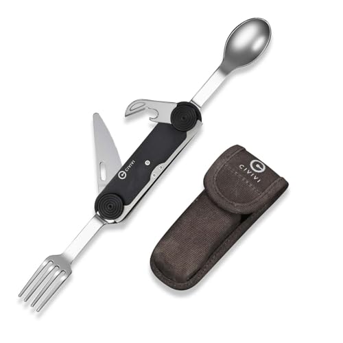 CIVIVI Partake Folding Camping Utensil, 4-in-1 Detachable Cultery, Black