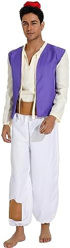 Angelaicos Mens Arab Prince Costume Fairy Tale Suits Halloween Cosplay Party Hat