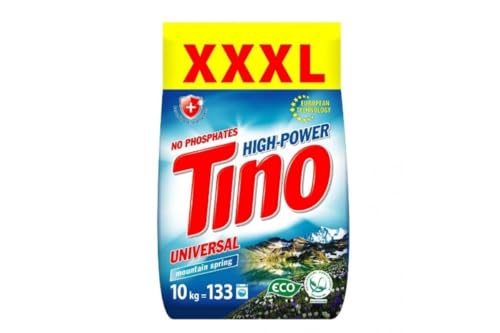 Image of Tino Washing Powder 10kg - Professional High Power Laundry Powder Cleaning Detergent for over 133 Washes –Cleans Tough Stains in Quick Wash - Gentle on Sensitive Skin - bulk size for Family