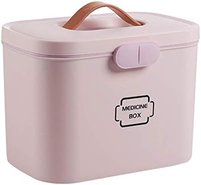 ZCG 2-Tiers Medicine Box First Aid Box,Plastic Medical Storage Containers,with Removable Tray and Portable Handle,28.5x18x21cm (Size : Pink)