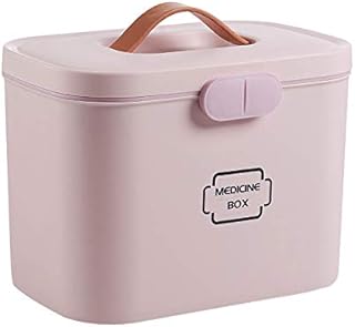 ZCG 2-Tiers Medicine Box First Aid Box,Plastic Medical Storage Containers,with Removable Tray and Portable Handle,28.5x18x21cm (Size : Pink)