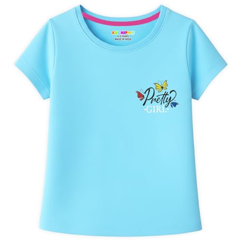 Image of Kuchipoo Girls Cotton Printed T-Shirts | Half Sleeve Round Neck | Soft & Comfortable Casual Wear for Kids | Pack of 5