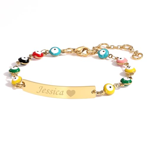 Custom Name Bracelet for Woman's, 14k Gold Evil Eye Bracelets, Custom Evil Eye Lucky Charms, Personalized Jewelry Gifts For Birthdays, Holidays And Anniversaries