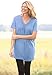 Woman Within Plus Size Perfect Short-Sleeve Shirred V-Neck Tunic - 1X, Bright Cobalt