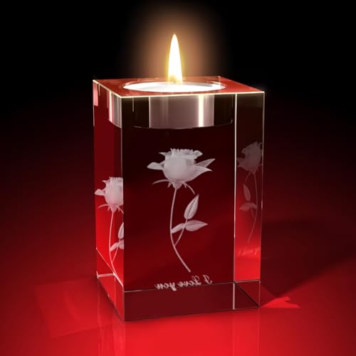 Portavelas de cristal rosa 3D, romántico, con texto 'I Love You', para velas, decoración de boda, mesa, cena, boda, Navidad, regalos