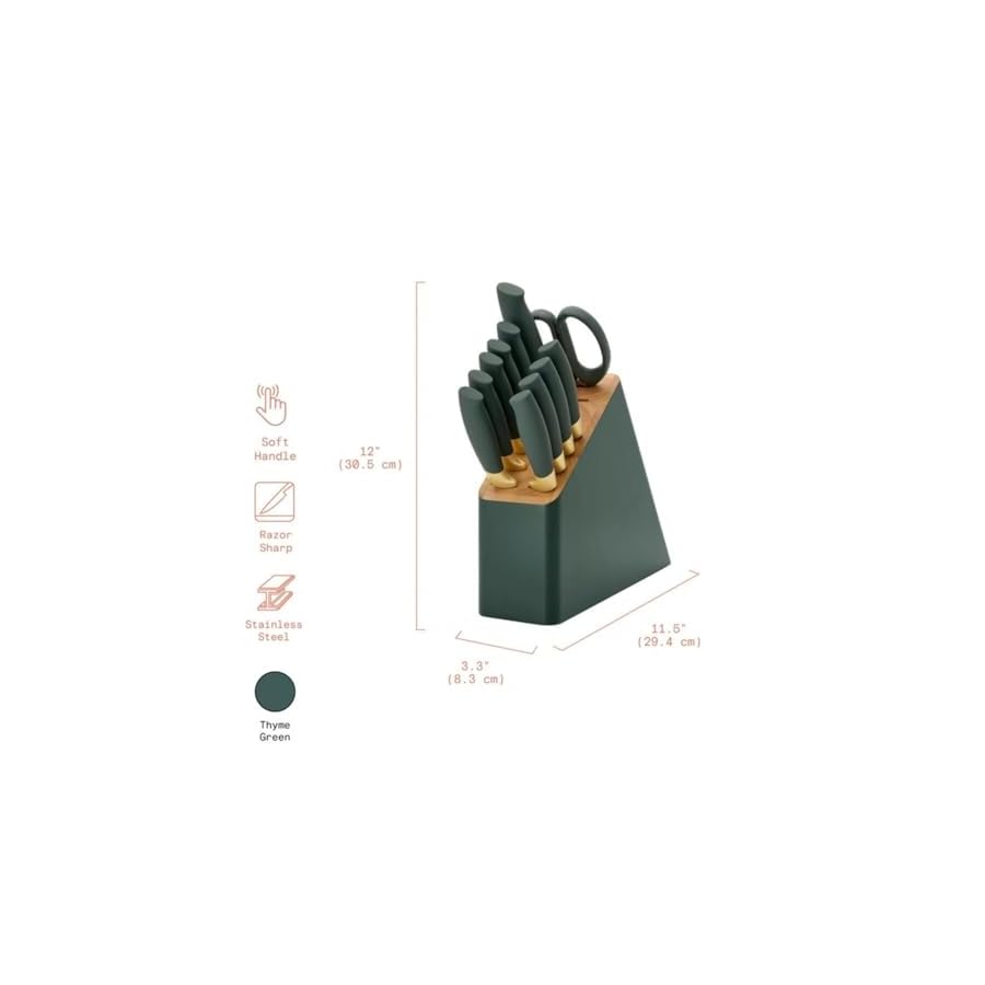 12-Piece-Stainless-Steel-Knife-Block-Set-with-Soft-Grip-Handles-Kitchen-Cutlery-Set-with-Wood-Block-Thyme-Green 12-Piece Stainless Steel Knife Block Set with Soft Grip Handles Kitchen Cutlery Set with Wood Block (Thyme Green)