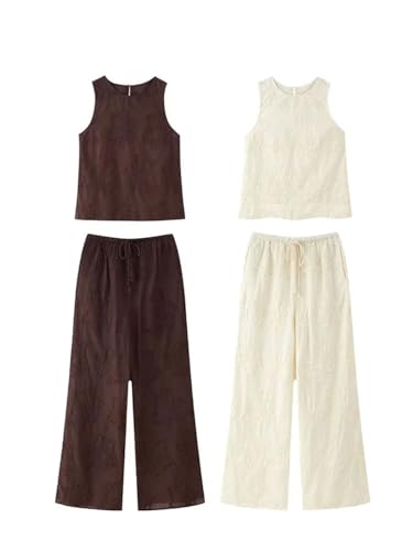 Women's Embroidered High Waist Lace-Up 2-Piece Suit of Vintage O-Neck Casual Vest2