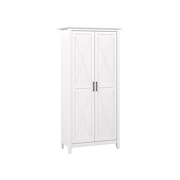 Bush Furniture Key West Tall Storage Cabinet with Doors in Pure White Oak