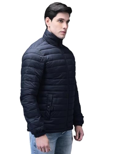 Image of Woodland Men's Dark Navy Solid High Neck Quilted - Lightweight, Nylon Full Zip Winter for Men