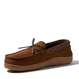 Dearfoams Men's Indoor Outdoor Breathable Pierce Moccasin Slipper, Chestnut, 9-10