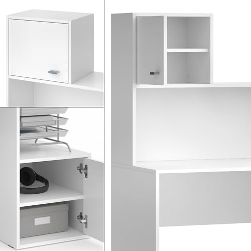 Bureau blanc 115x55cm avec rangement Vicco Alwin double porte
