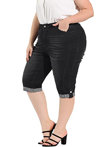 Agnes Orinda Capri Denim Jeans for Women's Plus Size Mid-Rise Fit Curvy Stretch Skinny Jean Capris with Pocket