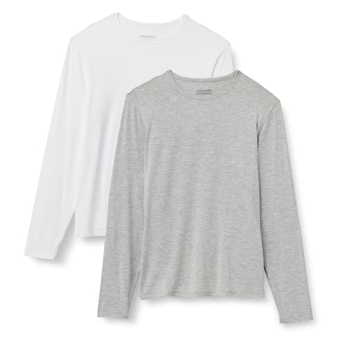 Amazon Essentials Herren Langarm Super Soft Modal Unterhemd Weiß/Medium Grey Heather, Medium
