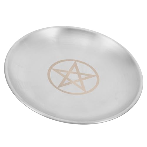 IMIKEYA Pentagram Altar Ritual Plate Dish Ramadan Trays Jewelry Tray Food Fruit Snack Plate Ring Trinket Holder Candle Holder Incense Burner for Smudging Decoration