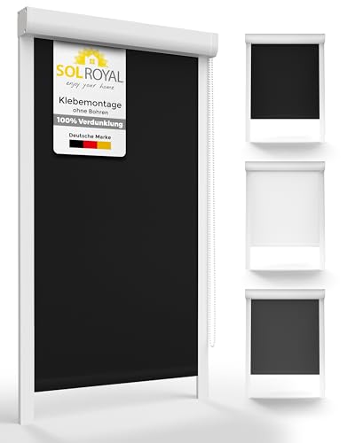 Sol Royal Kassettenrollo mit Führungsschiene SolReflect K24 80x175 cm Schwarz - Blackout Thermorollo seitliche Führungsschienen - Befestigung ohne Bohren - Verdunkelungsrollo 80cm breit