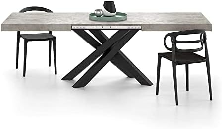 Mobili Fiver, Emma 160 Extendable Dining Table, Rustic Oak with Black Crossed Legs, Laminate-finished/Iron, Made in Italy