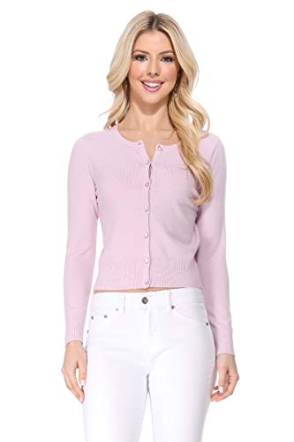 Image of Women's Cropped Cardigan Sweater - Long Sleeve Crewneck Basic Classic Casual Button Down Knit Soft Lightweight Top