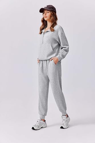 Image of PINSPARK 2 Piece Sets for Women Long Sleeve Half Zip Tracksuit Jogger Sets | 2026 Fall Travel Outfits Lounge Set, Lightweight Soft Air Layer Fabric, Kangaroo Pocket Sweatshirt, Drawstring Joggers Pants