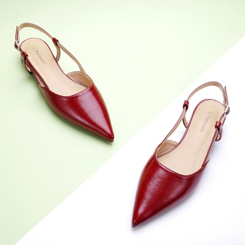 Image of C.Paravano Slingback Flats | Pointed Toe Flats | Slingback Sandals | Women's Slingback Dress Shoes | Adjustable Buckle Sandals