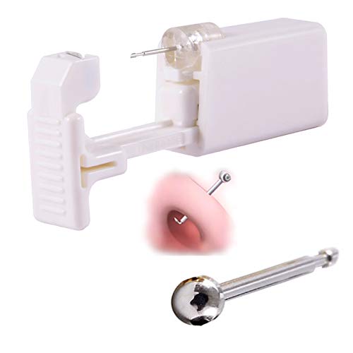 The latest version Disposable Sterile Ear Nose Piercing Kit Tool Stud Safety Portable Nose Piercing Kit，Self Nose Piercing Gun (Silver Half a sphere)