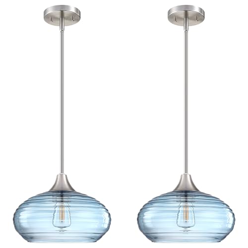 Blue Kitchen Island 3-Pack Wave Glass S - Brushed Nickel Kitchen Island  Fixtures (Blue Glass, 6.25\, image size:500x500