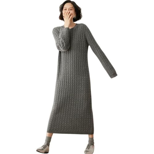 Robe en laine tricotée col rond femme mi-longue contre le froid