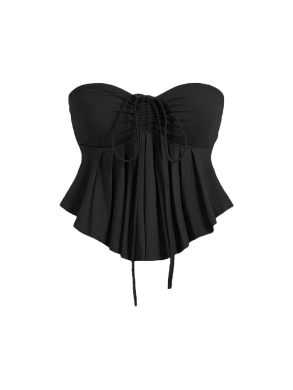 RAMAYAT DESIGNSTrendy Drawstring Front Off-Shoulder Ruffle Hem Tube Top  Stylish Fashion
