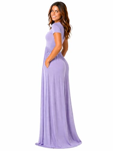 Image of AUOMITH Women's 2026 Summer Short Sleeve Empire High Waist Long Maxi Dress with Pockets