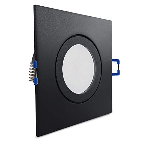 Conceptrun LED Einbaustrahler Feuchtraum mit Schutzglas und Dichtungsring für Dusche / Bad / Vordach eckig quad quadratisch Aluminium schwarz Deckenspot GU10 230V IP44 Modell: QF14 (warmweiß) Cover